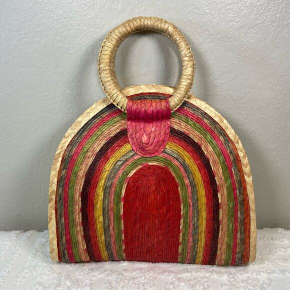 Unknown Handbags - STRAW Half Moon Vibrant Colorful Purse Tote Women's Sz OS Ethnic Festive
